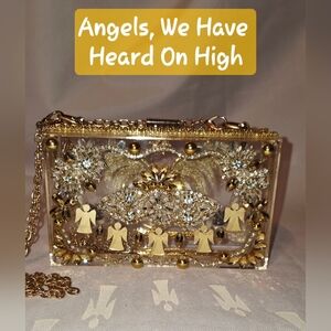 Handmade Pearl Chaos Clear Acrylic Clutch - Angels We Have Heard On High